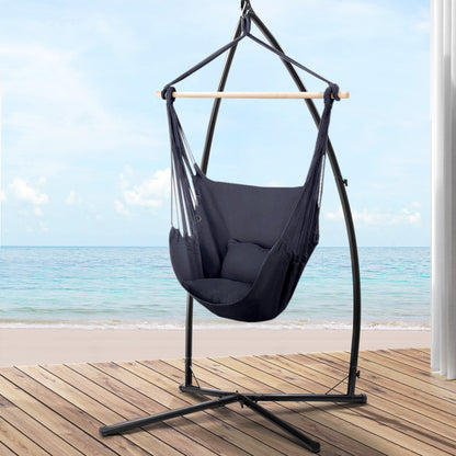 Gardeon Hammock Chair Outdoor Camping Hanging with Steel Stand Grey