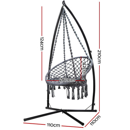 Gardeon Hammock Chair with Steel Stand Macrame Outdoor Swinging Grey