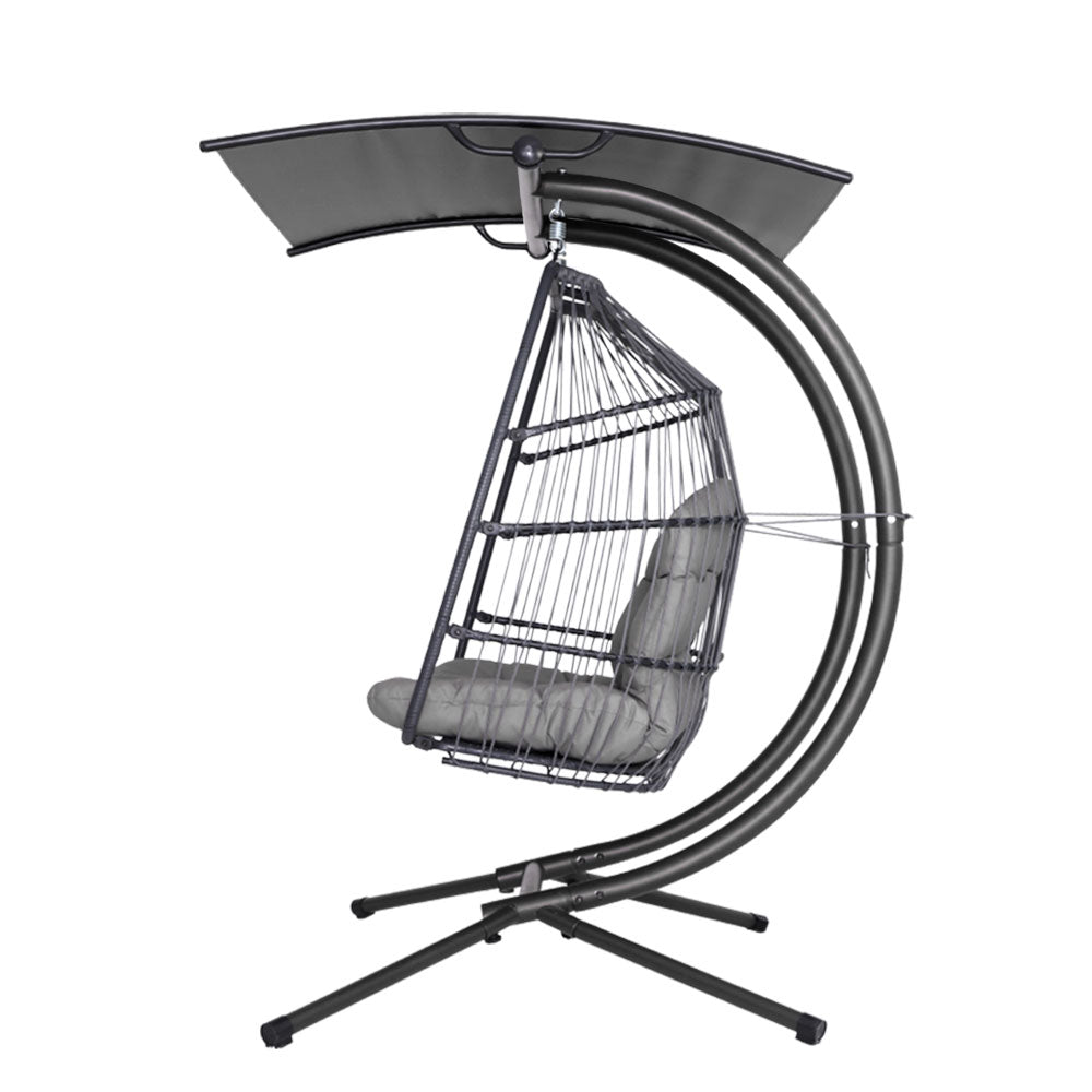 Gardeon Outdoor Egg Swing Chair Wicker Furniture Pod Stand Canopy 2 Seater Grey