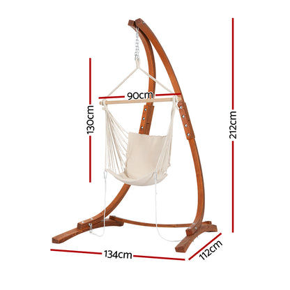 Gardeon Hammock Chair Timber Outdoor Furniture Camping with Stand White