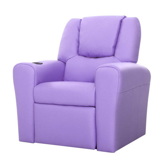 Keezi Kids Recliner Chair Purple PU Leather Sofa Lounge Couch Children Armchair