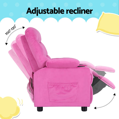 Keezi Kids Recliner Chair Pink Velvet Sofa Lounge Couch Children Charis Armchair