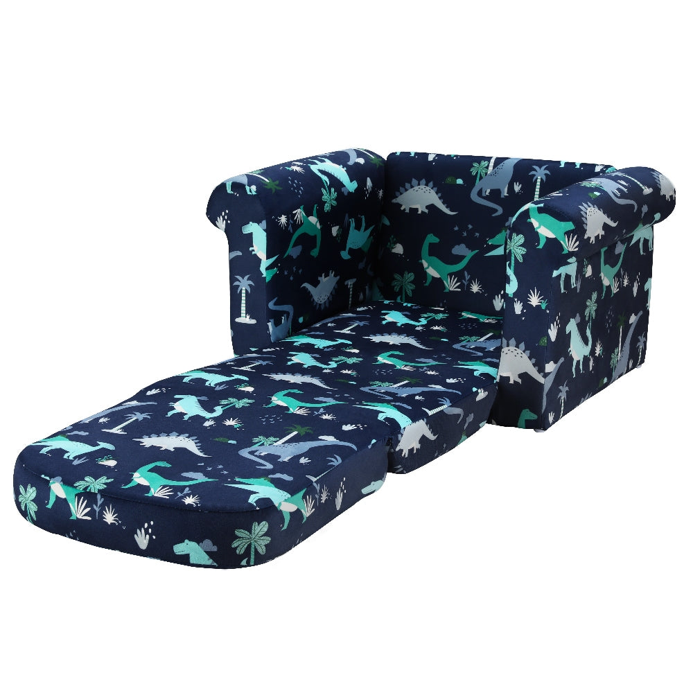 Keezi Kids Sofa 2 Seater Children Flip Open Couch Lounger Armchair Dinosaur Navy