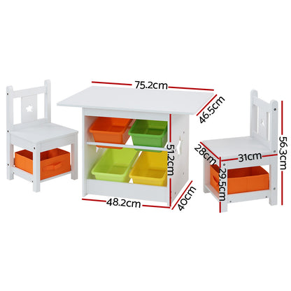 Keezi 3PCS Kids Table and Chairs Set Children Furniture Play Toys Storage Box