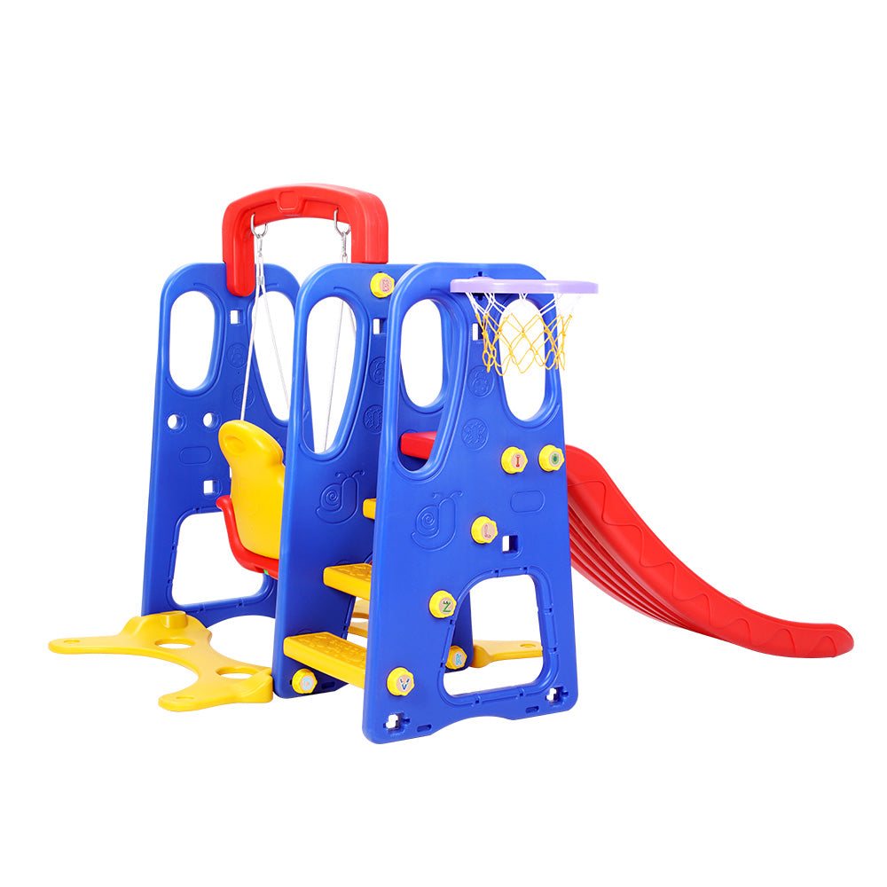 Keezi Kids Slide Swing Set Basketball Hoop Outdoor Playground Toys 120cm Blue