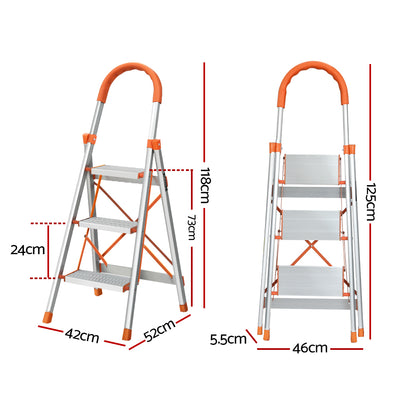 Giantz 3 Step Ladder Multi-Purpose Folding Aluminium Light Weight Non Slip Platform