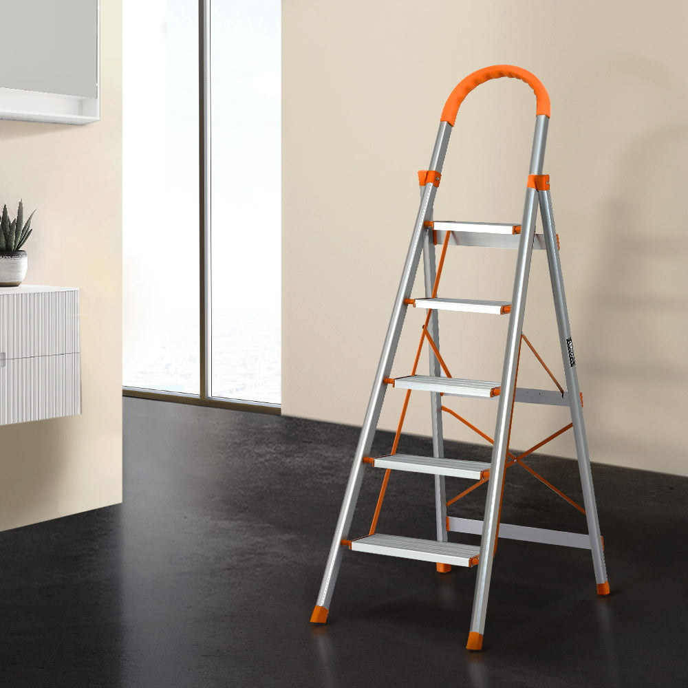 Giantz 5 Step Ladder Multi-Purpose Folding Aluminium Light Weight Non Slip Platform