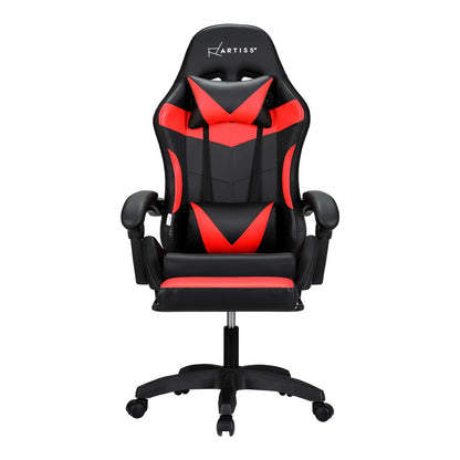 Artiss 6 Point Massage Gaming Office Chair 7 LED Footrest Red