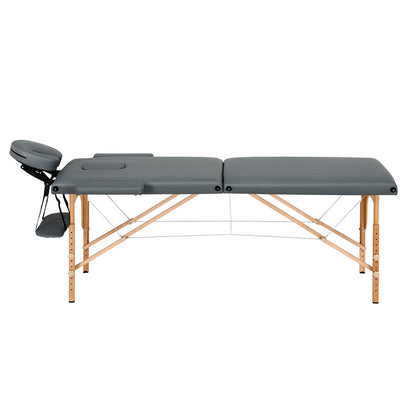 Zenses Massage Table 56cm Portable 2 Fold Wooden Beauty Bed Grey