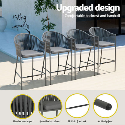 Gardeon 5-Piece Outdoor Bar Set Dining Table Rope Chair Patio Bistro Set