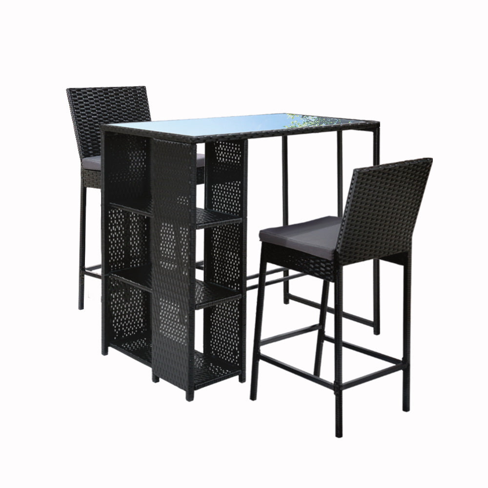 Gardeon 3-Piece Outdoor Bar Set Patio Dining Chairs Wicker Table Stools