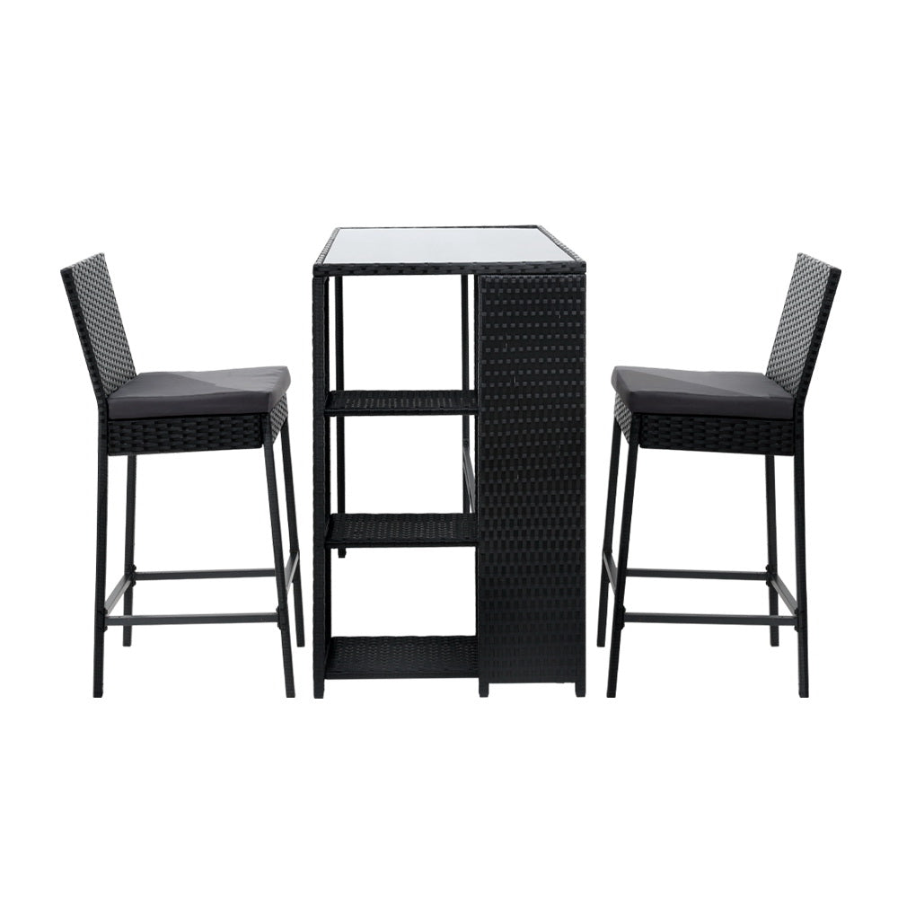 Gardeon 3-Piece Outdoor Bar Set Patio Dining Chairs Wicker Table Stools