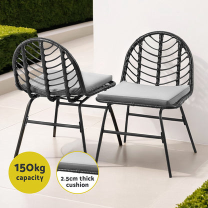 Gardeon 2x Outdoor Chairs Dining Chair Lounge Wicker Patio Furniture Black