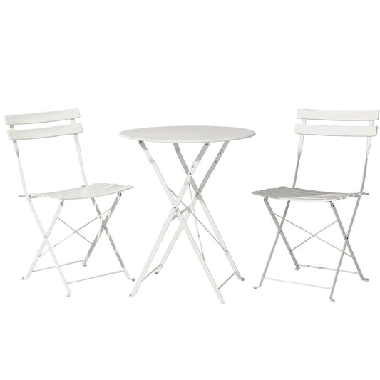 Gardeon 3PC Outdoor Bistro Set Steel Table and Chairs Patio Furniture White