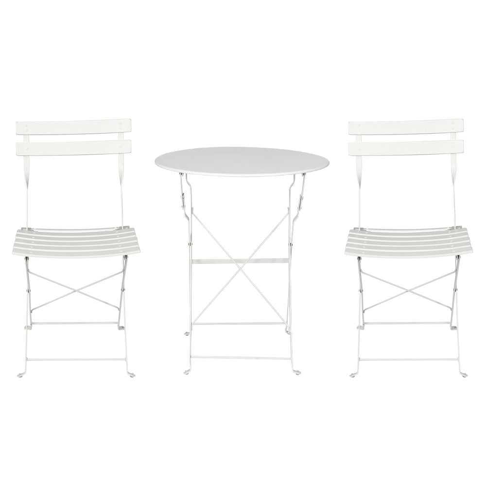 Gardeon 3PC Outdoor Bistro Set Steel Table and Chairs Patio Furniture White