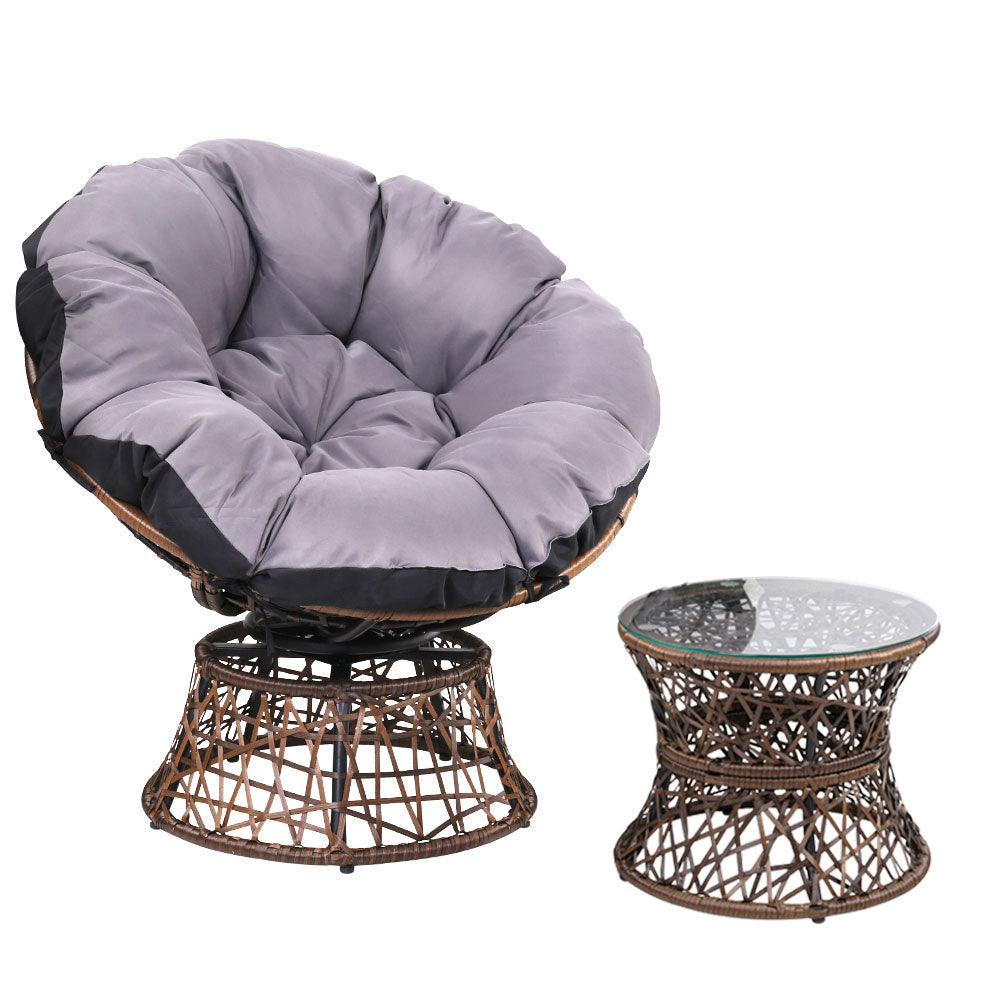 Gardeon Outdoor Lounge Setting Papasan Chair Wicker Table Garden Furniture Brown