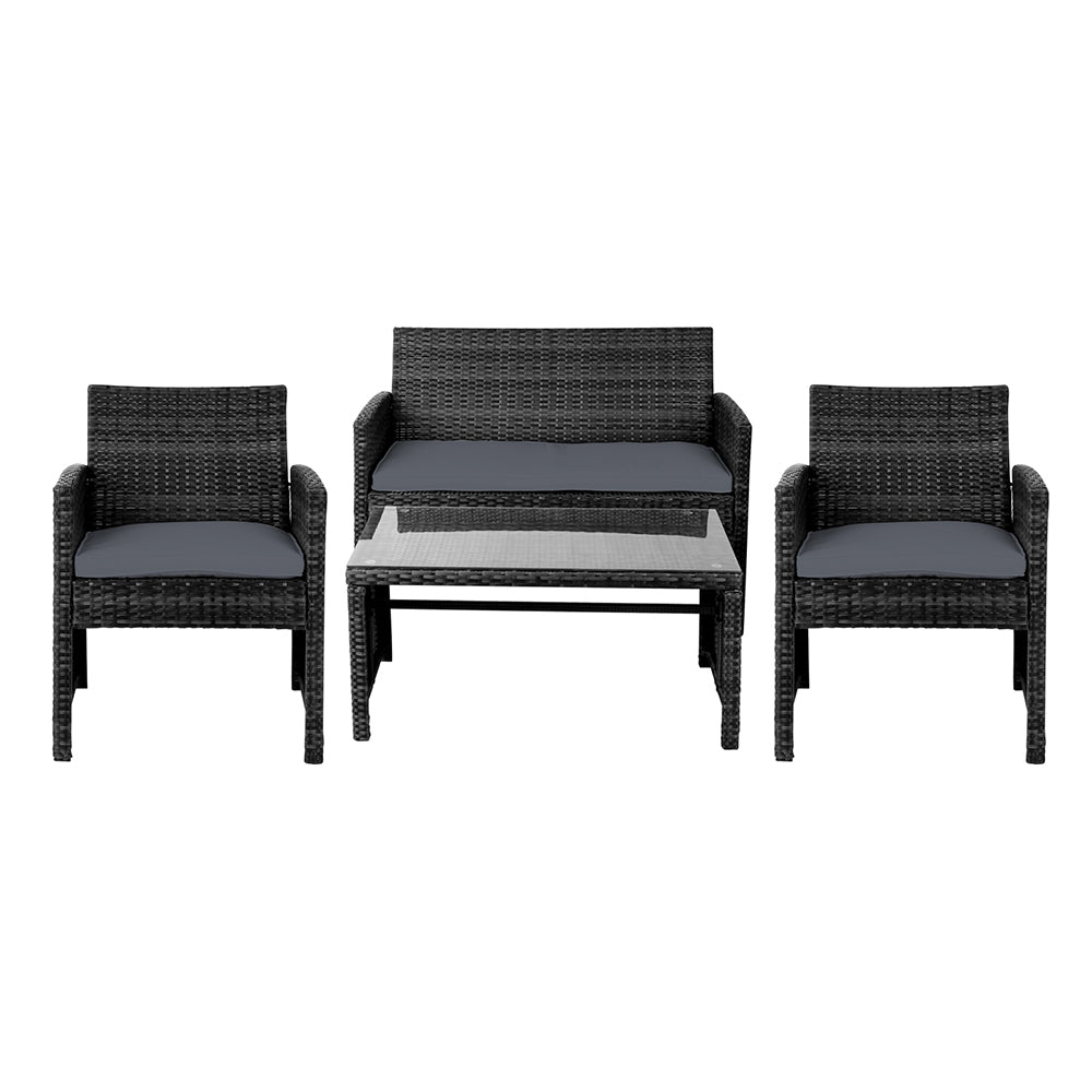 Gardeon 4 PCS Outdoor Sofa Set Rattan Chair Table Setting Garden Furniture Black