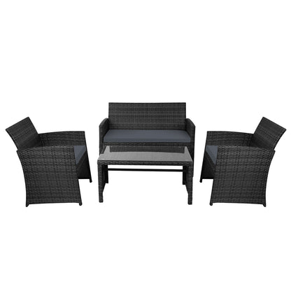 Gardeon 4 PCS Outdoor Sofa Set with Storage Cover Rattan Chair Furniture Black