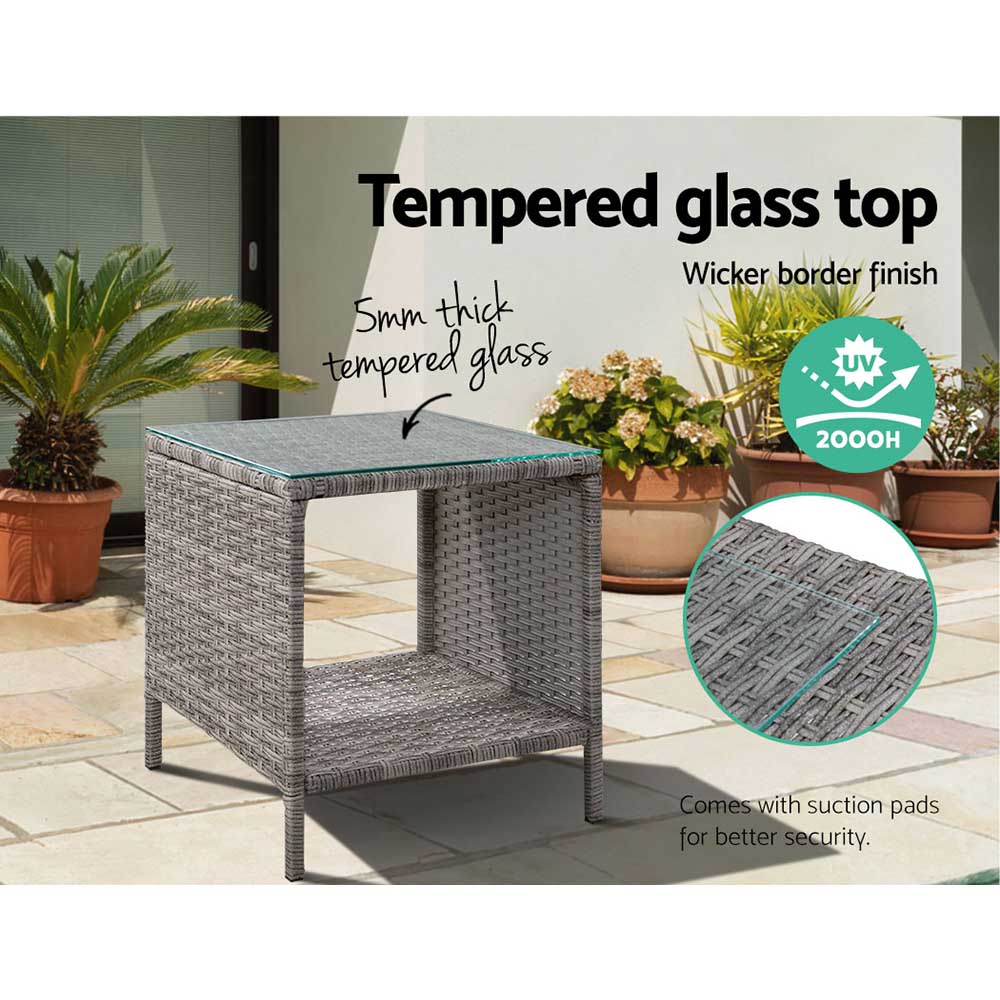 Gardeon Coffee Side Table Wicker Desk Rattan Outdoor Furniture Garden Grey