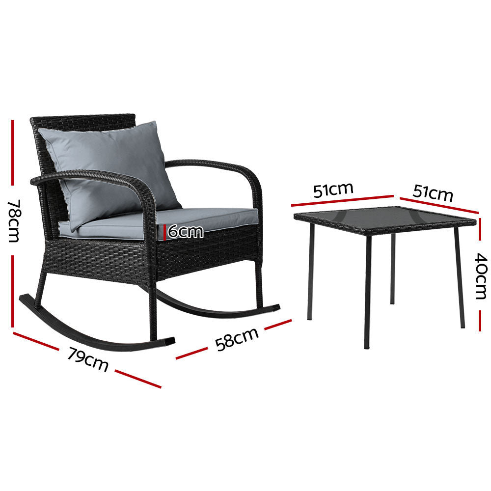 Gardeon 2PC Rocking Chair Table Wicker Outdoor Furniture Patio Lounge Setting