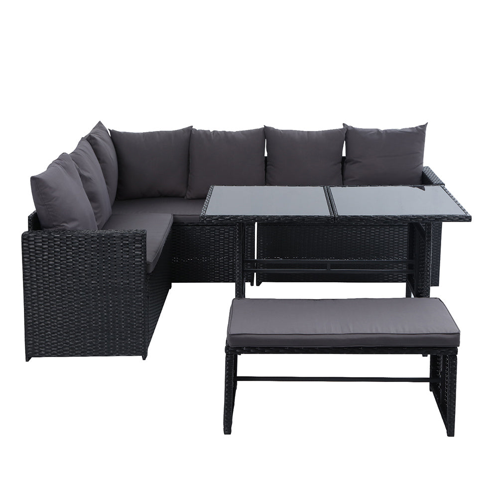 Gardeon Outdoor Dining Set Sofa Lounge Setting Chairs Table Bench Black Cover