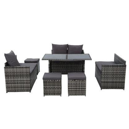 Gardeon Outdoor Furniture Dining Setting Sofa Set Lounge Wicker 9 Seater Mixed Grey