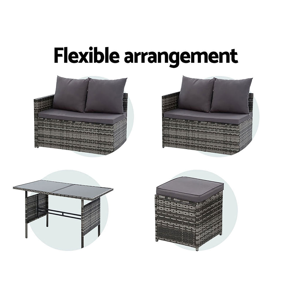 Gardeon Outdoor Dining Set Sofa Lounge Setting Chairs Table Ottoman Grey Cover