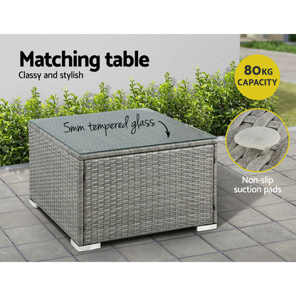 Gardeon 5-Piece Outdoor Sofa Set Wicker Couch Lounge Setting 4 Seater Grey