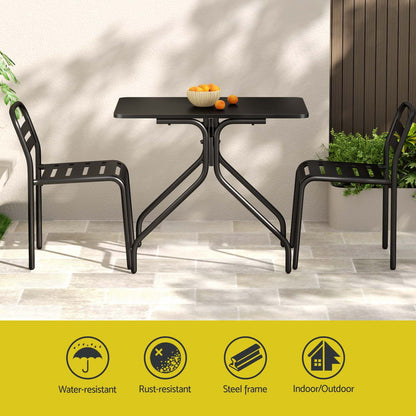 Gardeon 3PC Outdoor Bistro Set Patio Furniture Steel Table and Chairs Black