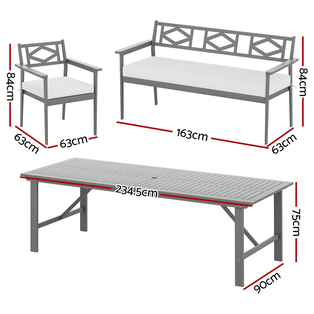 Gardeon Outdoor Dining Set 5 Piece Wooden Table Chairs Setting Grey