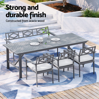 Gardeon Outdoor Dining Set 5 Piece Wooden Table Chairs Setting Grey