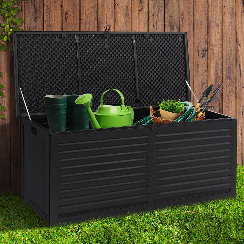 Gardeon Outdoor Storage Box 490L Container Lockable Garden Bench Shed Tools Toy All Black