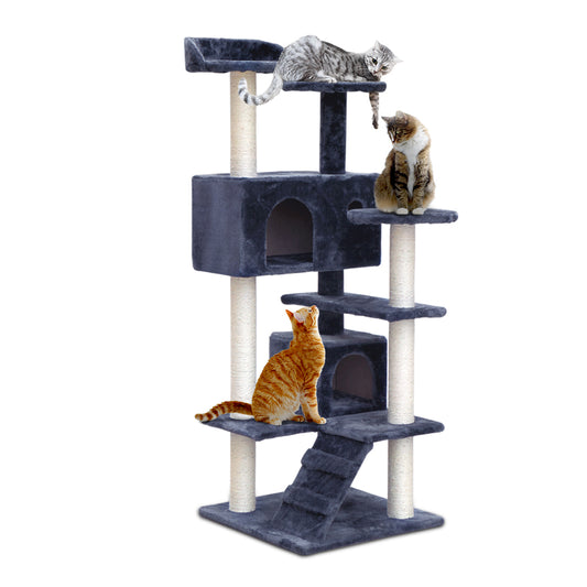 i.Pet Cat Tree 134cm Tower Scratching Post Scratcher Wood Condo House Bed Grey