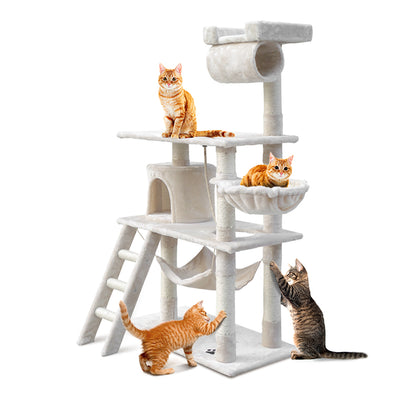 i.Pet Cat Tree 141cm Tower Scratching Post Scratcher Condo Wood House Bed Beige