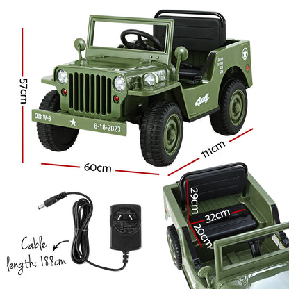 Rigo Kids Electric Ride On Car Jeep Military Off Road Toy Cars Remote 12V Olive