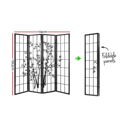 Artiss 4 Panel Room Divider Screen 174x179cm Bamboo Black White