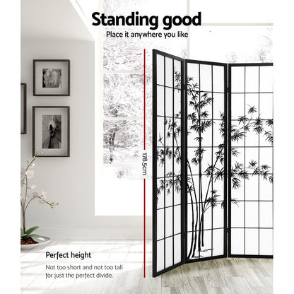 Artiss 4 Panel Room Divider Screen 174x179cm Bamboo Black White