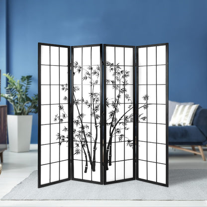 Artiss 4 Panel Room Divider Screen 174x179cm Bamboo Black White