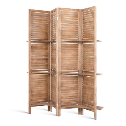 Artiss 4 Panel Room Divider Screen 163x170cm Shelf Oak