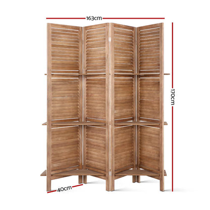 Artiss 4 Panel Room Divider Screen 163x170cm Shelf Oak