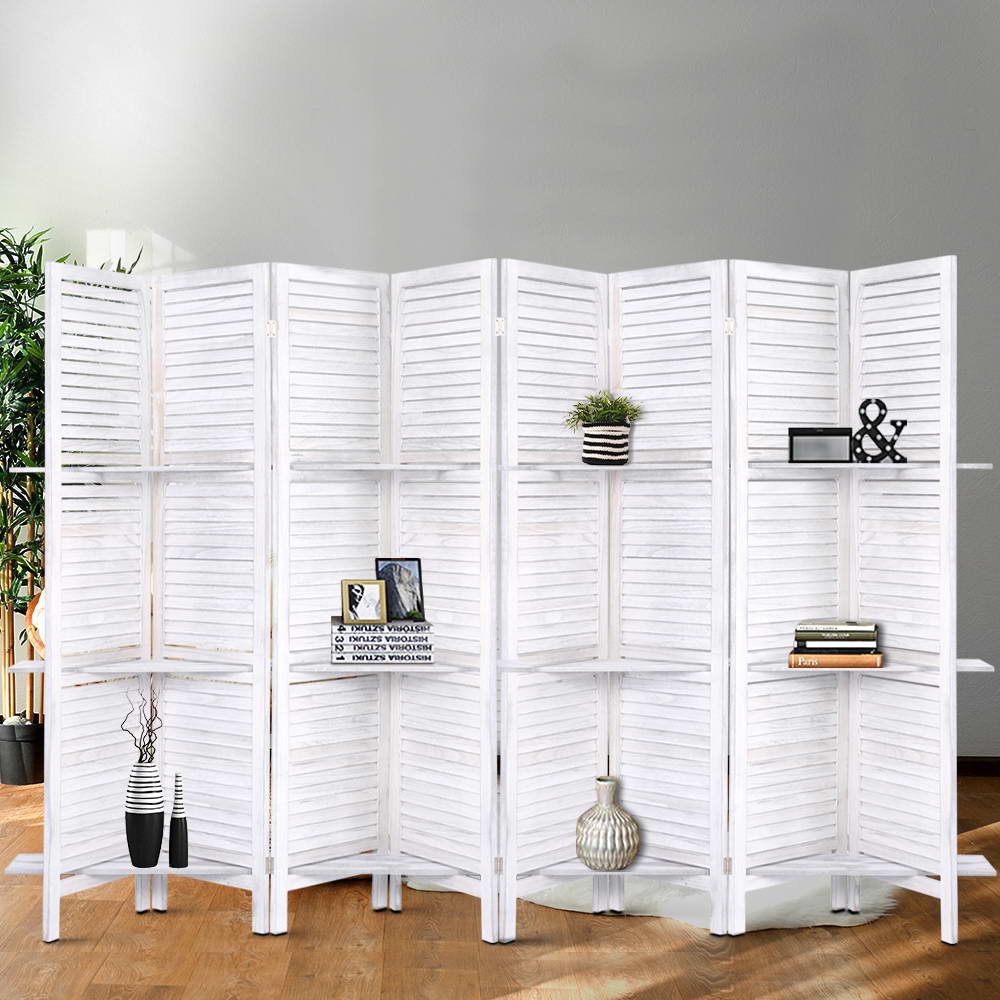 Artiss 8 Panel Room Divider Screen 326x170cm Shelf White