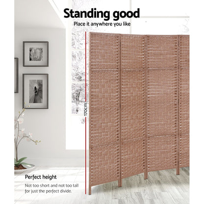 Artiss 4 Panel Room Divider Screen 163x170cm Woven Natural