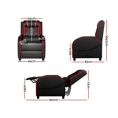 Artiss Recliner Chair Gaming Chair Leather Black Serik