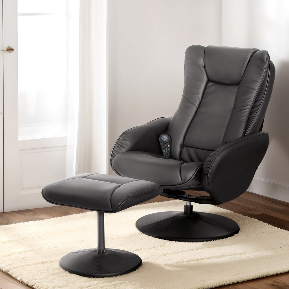 Artiss Recliner Chair Ottoman Heated Massage Black