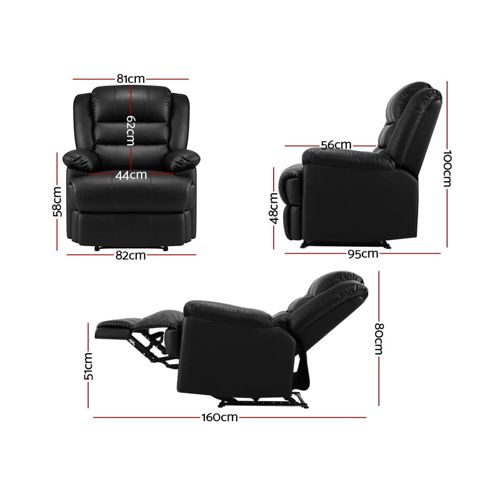 Artiss Recliner Chair Leather Black Cissy