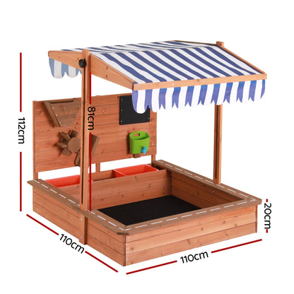 Keezi Kids Sandpit Wooden Canopy Sandbox With Cover Funnel Outdoor Toys 110cm