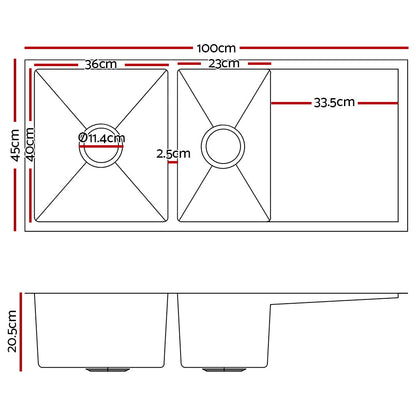 Cefito Kitchen Sink 100X45CM Stainless Steel Basin Double Bowl Black