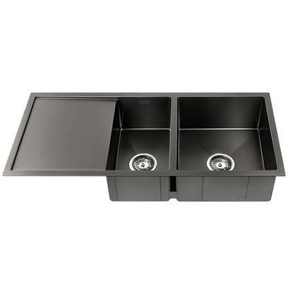 Cefito Kitchen Sink 100X45CM Stainless Steel Basin Double Bowl Black