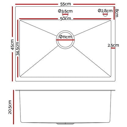 Cefito Kitchen Sink 55X45CM Stainless Steel Basin Single Bowl Extra Hole Silver