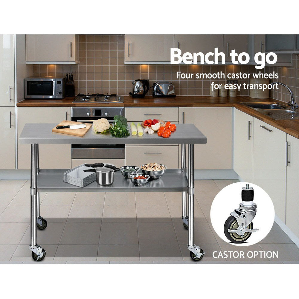 Cefito 1219x610mm Stainless Steel Kitchen Bench with Wheels 304